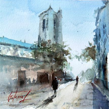 Peinture La cathédrale - Bourges par Gutierrez | Tableau Impressionnisme Aquarelle Urbain