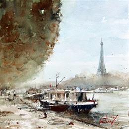 Peinture Quais de Seine par Gutierrez | Tableau Figuratif Aquarelle Paysages