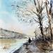 Gemälde La balade - La Seine von Gutierrez | Gemälde Naive Kunst Landschaften Aquarell