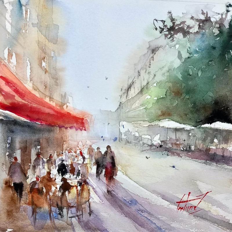 Painting Terrasses à Paris by Gutierrez | Painting Impressionism Landscapes Urban Watercolor