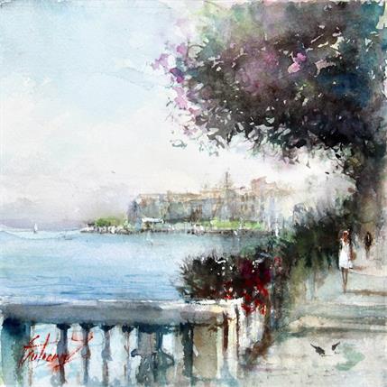 Painting Le lac de Côme by Gutierrez | Painting Figurative Watercolor Landscapes, Pop icons, Urban