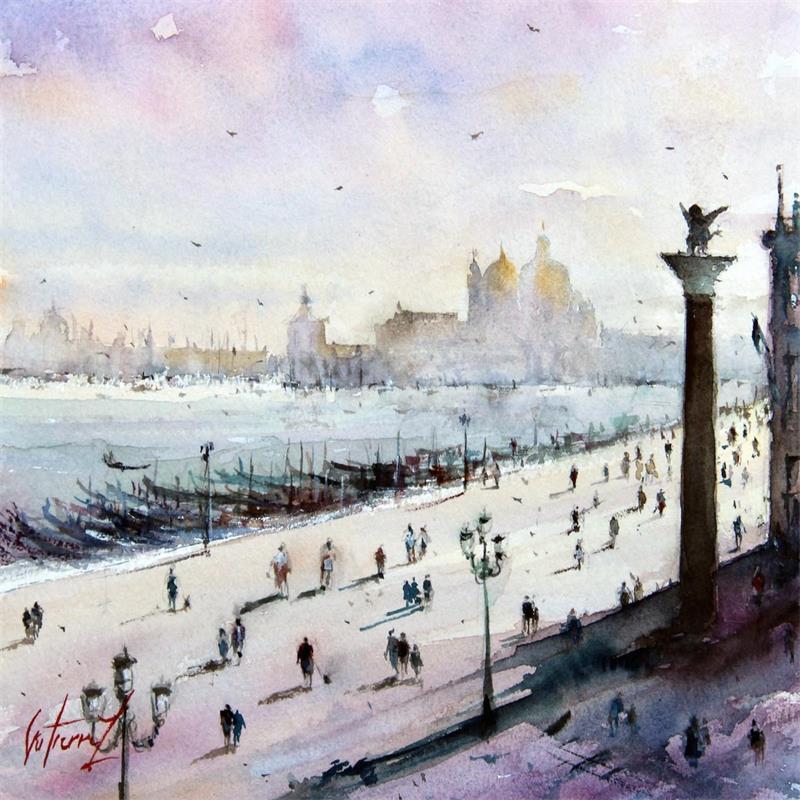 Gemälde Vue sur le quai des Esclavons von Gutierrez | Gemälde Impressionismus Landschaften Urban Aquarell