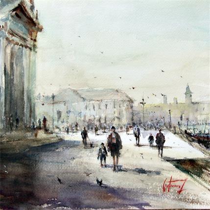 Peinture Devant la Saluté par Gutierrez | Tableau Figuratif Aquarelle Urbain