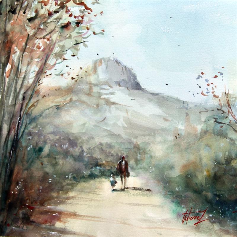 Gemälde Balade en Provence von Gutierrez | Gemälde Figurativ Landschaften Aquarell