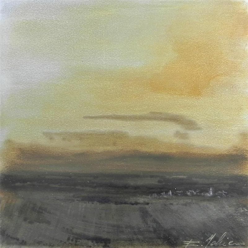 Peinture Village en Aveyron , tombée de la nuit par Mahieu Bertrand | Tableau Art Singulier Paysages Métal