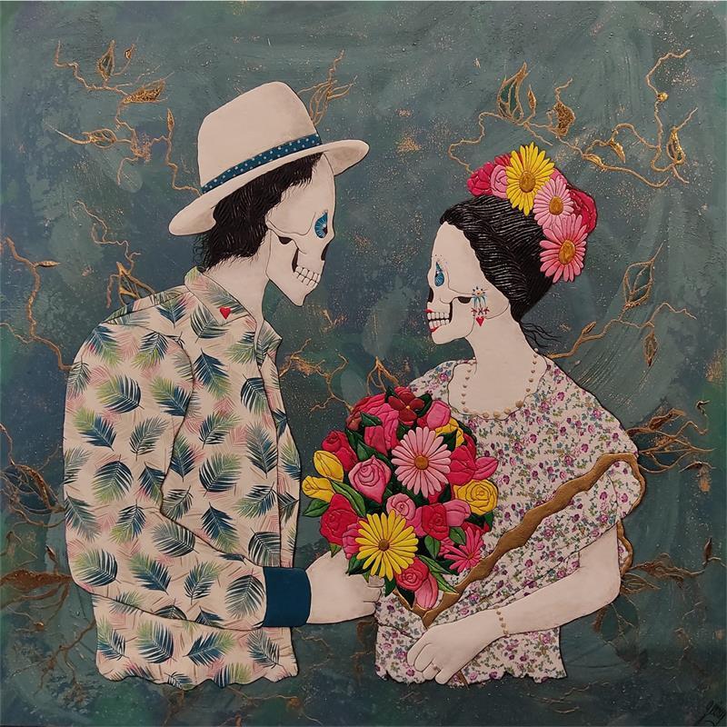 Painting Khalo - Rivera by Geiry | Painting Surrealism Subject matter Life style Wood