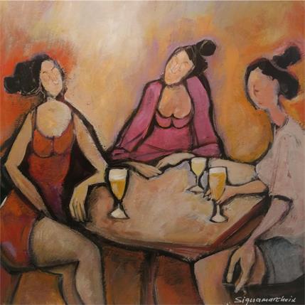 Peinture Entre copines par Signamarcheix Bernard | Tableau Figuratif Acrylique, Encre Scènes de vie