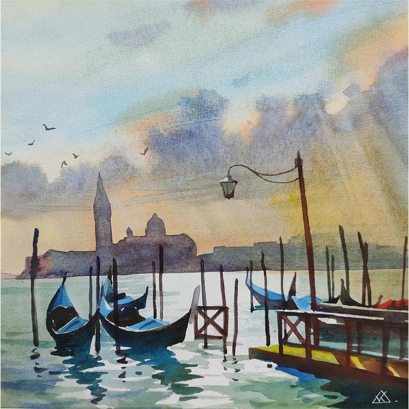 Peinture Venice - oct.9 par Khodakivskyi Vasily | Tableau Figuratif Urbain Aquarelle