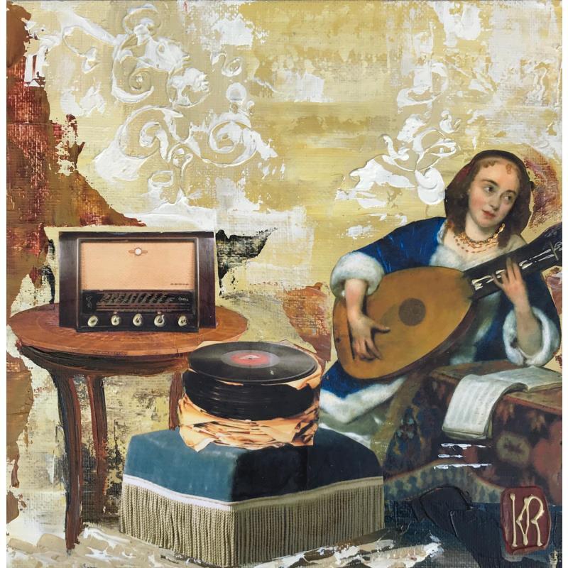 Gemälde L’écoute von Romanelli Karine | Gemälde Figurativ Musik Alltagsszenen Collage