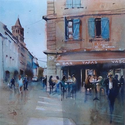 Peinture Une place plus joyeuse qu'autrefois par Abbatucci Violaine | Tableau Figuratif Aquarelle scènes de vie, Urbain