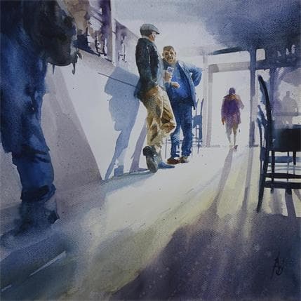 Painting À chacun son pronostic avant match by Abbatucci Violaine | Painting Figurative Watercolor Life style