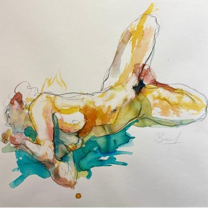 Painting Charlotte couchée sur le côté by Brunel Sébastien | Painting Figurative Watercolor Nude