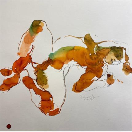 Painting Méline couchée by Brunel Sébastien | Painting Figurative Watercolor Nude