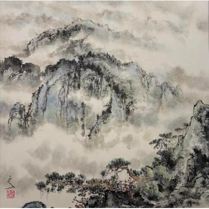 Painting Mountains in the clouds by Sanqian | Painting Naive art Landscapes