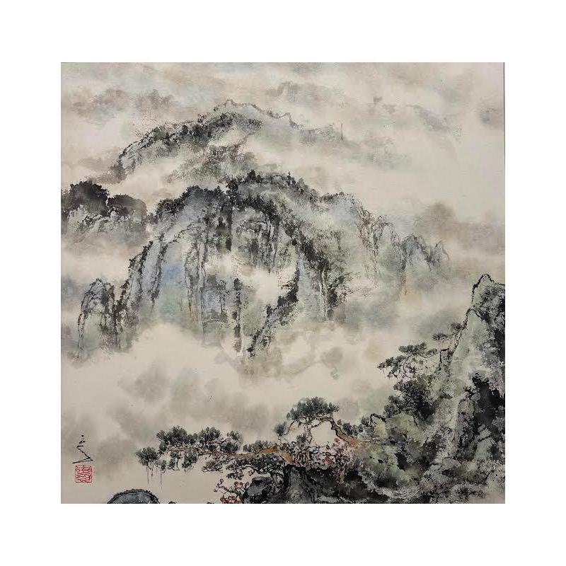 Peinture Mountains in the clouds par Sanqian | Tableau Art naïf Paysages