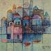 Peinture A039 Ville bleue II par Burgi Roger | Tableau Art Singulier Urbain Marine Acrylique