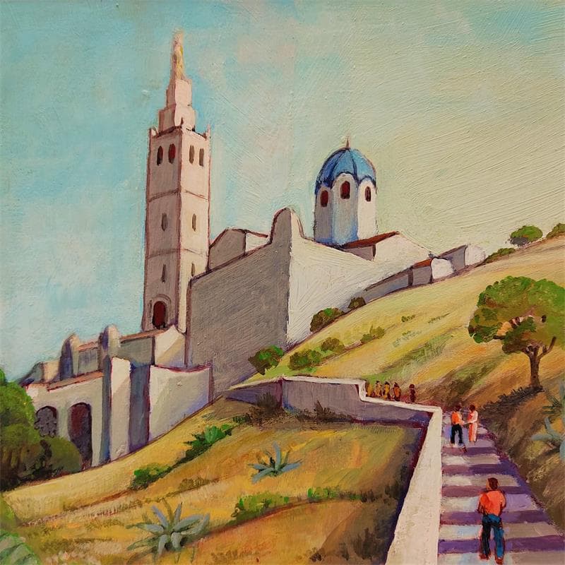 Peinture A02 Les escaliers de Notre-Dame par Burgi Roger | Tableau Figuratif Paysages Urbain Acrylique