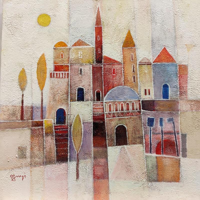 Painting AM53 Le château by Burgi Roger | Painting Figurative Landscapes Architecture Acrylic