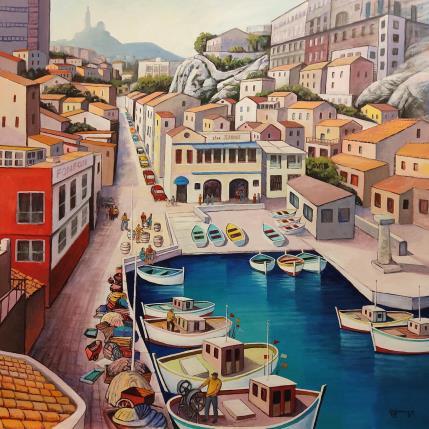 Peinture A015 Le Vallon vu du pont par Burgi Roger | Tableau Figuratif Acrylique Paysages, Urbain