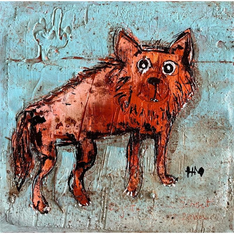 Painting Coyote in the Sunset by Maury Hervé | Painting Figurative Animals