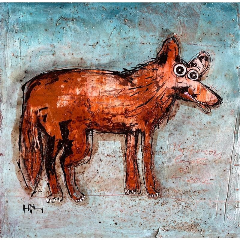 Painting I am a dangerous Coyote by Maury Hervé | Painting Figurative Animals