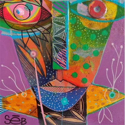 Painting Tu es la rivière où je nage  by Seb | Painting Raw art Acrylic, Wood Pop icons, Portrait