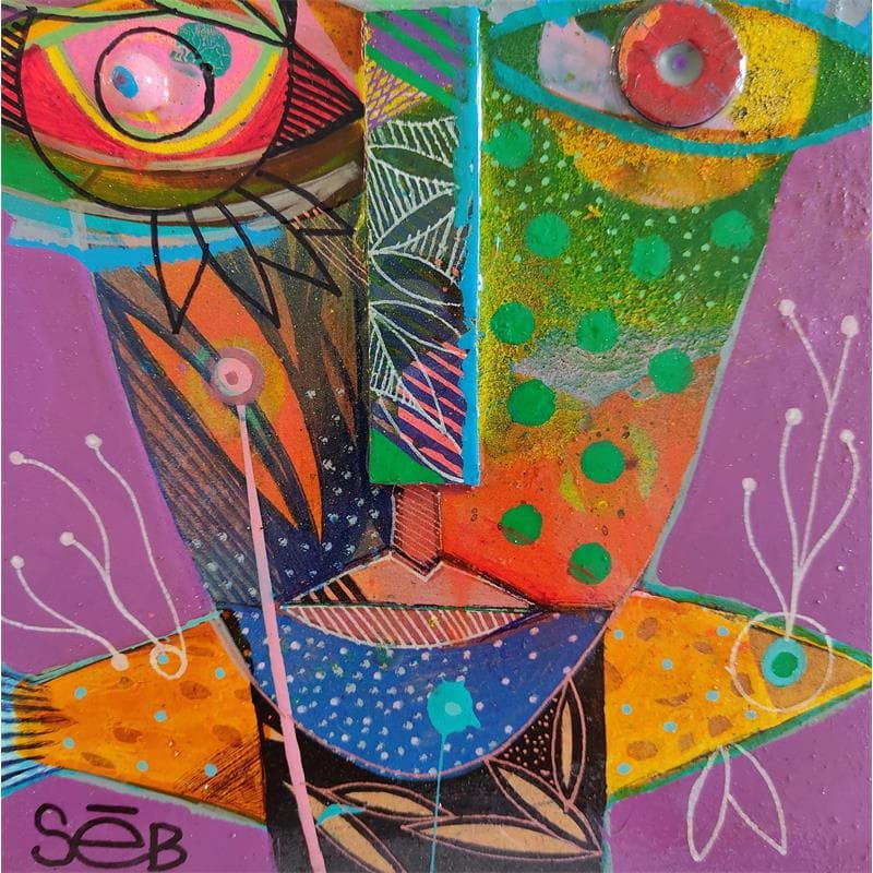 Gemälde Tu es la rivière où je nage  von Seb | Gemälde Art brut Porträt Holz Acryl