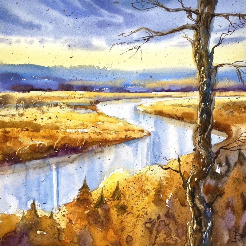 Peinture River par Volynskih Mariya  | Tableau Figuratif Paysages Nature Aquarelle