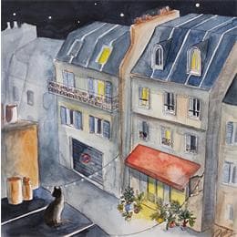 Painting Sur le toit by Balme Delphine | Painting Naive art Watercolor Life style