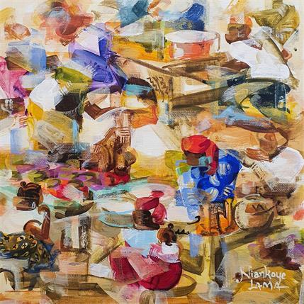 Peinture Ambiance sur le marché Africain 2 par Lama Niankoye | Tableau Figuratif Acrylique Paysages, Scènes de vie