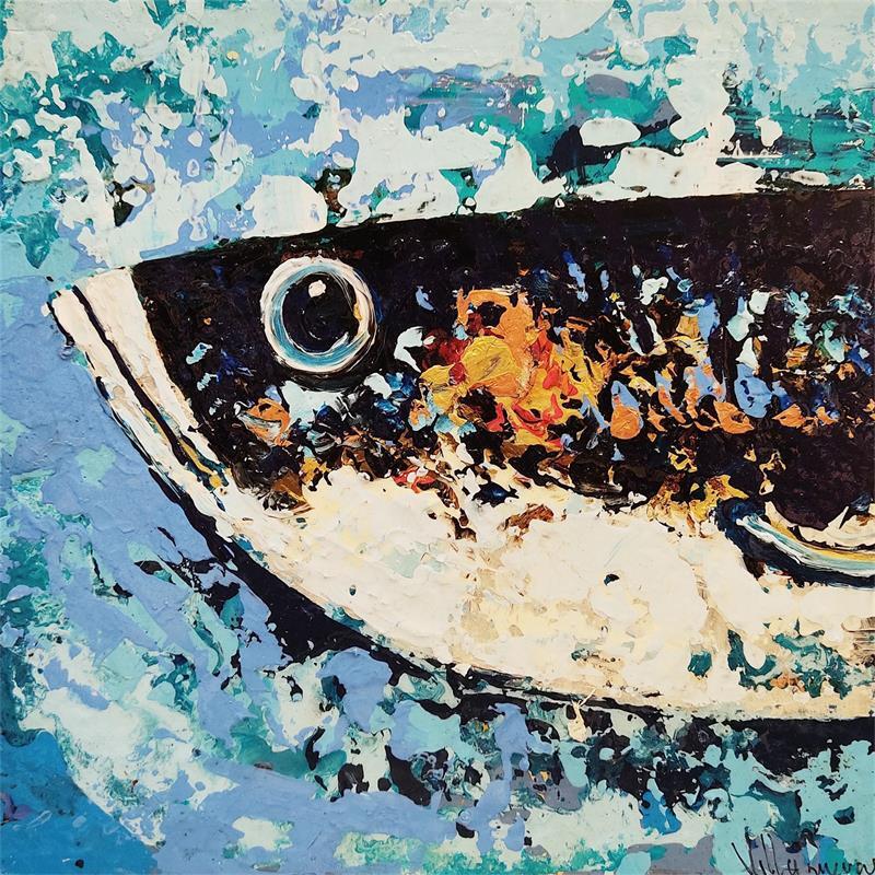 Painting Cabeza Sardina  by Villanueva Puigdelliura Natalia | Painting Figurative Marine Animals Cardboard Oil