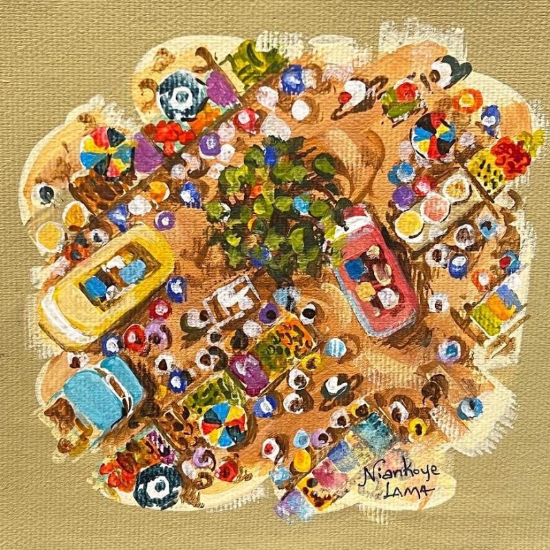 Pintura Place de Marche por Lama Niankoye | Pintura Figurativo Urbano Life style Acrílico