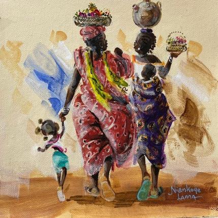 Pintura Deux Dames et Enfants por Lama Niankoye | Pintura Figurativo Acrílico Life style, Urbano