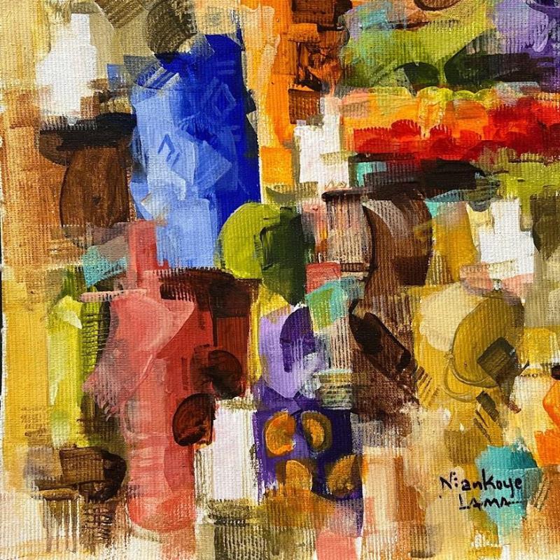 Peinture Couleurs Tropicales par Lama Niankoye | Tableau Abstrait Scènes de vie Acrylique