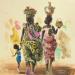Peinture Deux Dames et Enfants par Lama Niankoye | Tableau Figuratif Scènes de vie Acrylique