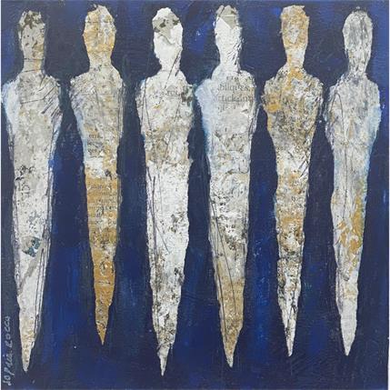 Peinture Blanc bleu par Rocco Sophie | Tableau Abstrait Acrylique, carton, Collage, Huile, Sable minimaliste, scènes de vie