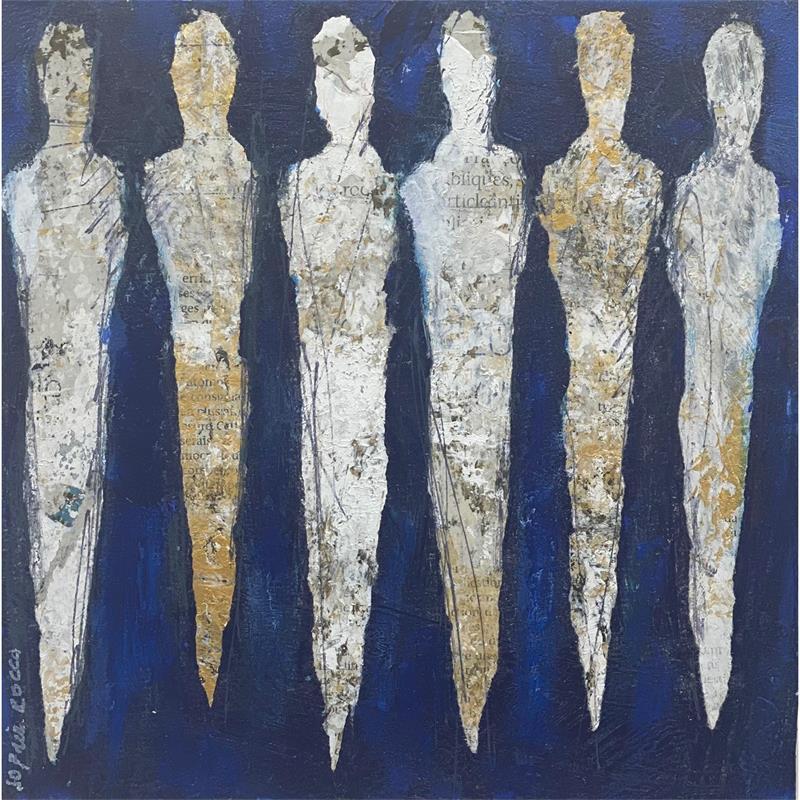 Painting Blanc bleu by Rocco Sophie | Painting Abstract Pop icons Life style Minimalist Cardboard Oil Acrylic Gluing Sand