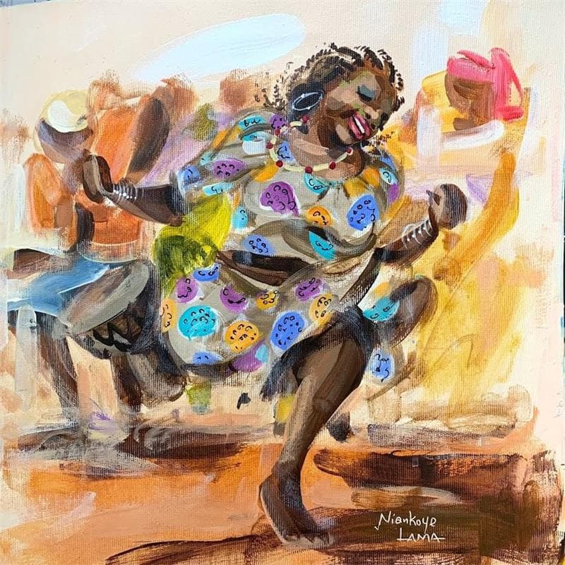 Peinture LA DANSEUSE EN DJEMBE par Lama Niankoye | Tableau Figuratif Scènes de vie Acrylique