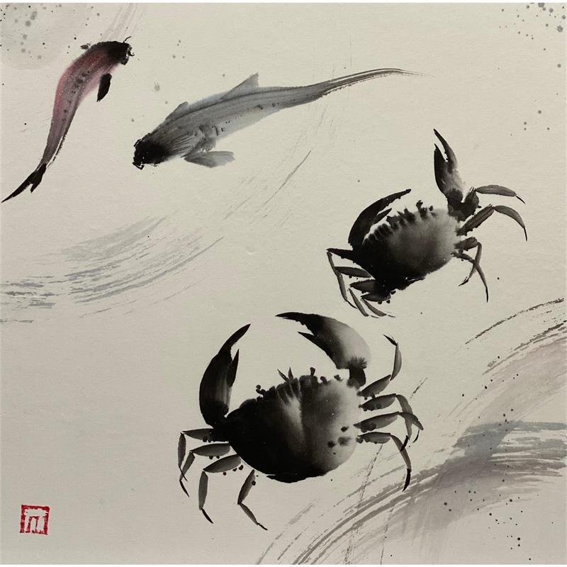 Painting Sans titre  by De Giorgi Mauro | Painting Figurative Marine Animals Minimalist