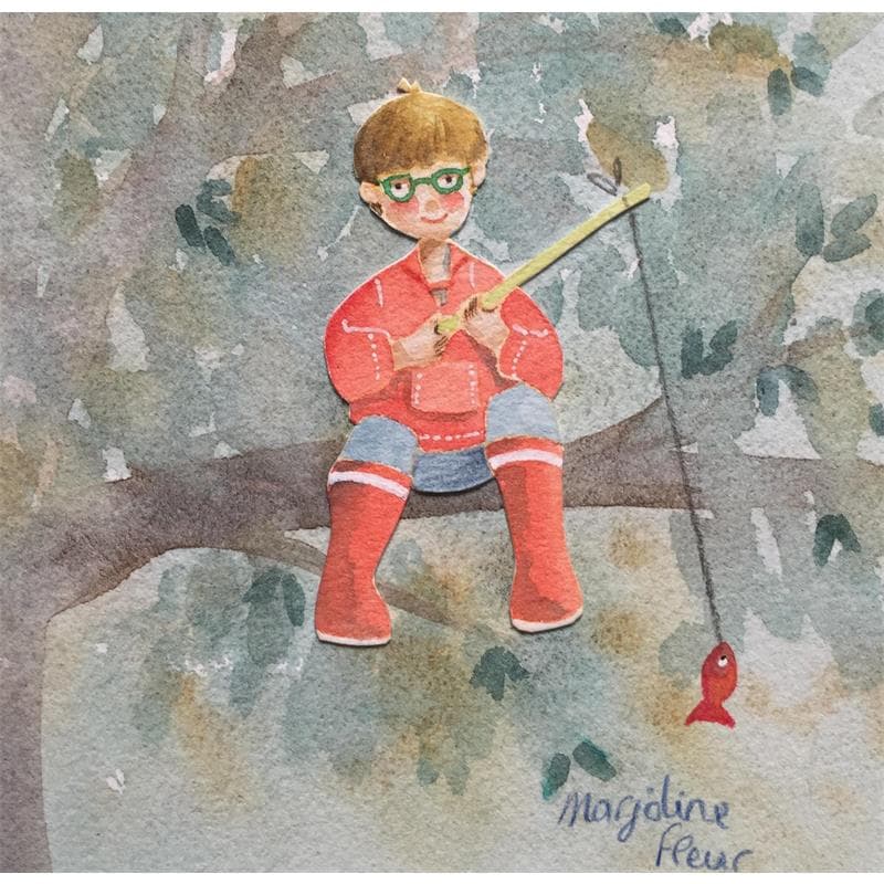 Peinture Cyprien par Marjoline Fleur | Tableau Art naïf Scènes de vie Aquarelle