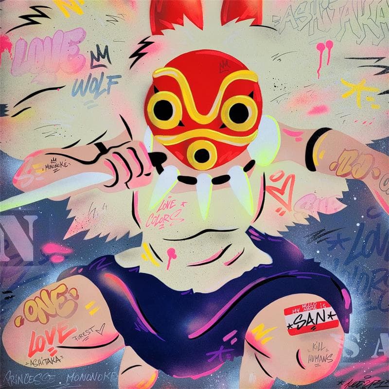 Peinture Princesse Mononoke par Lemoine Mael | Tableau Pop-art Icones Pop Graffiti Posca