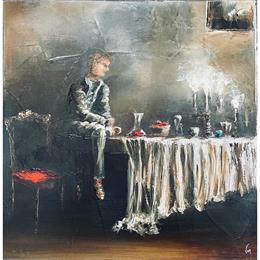 Painting Méditation by Vinnie | Painting Figurative Oil Life style