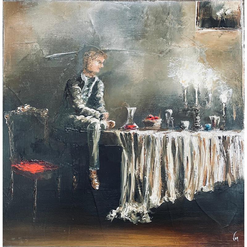 Gemälde Méditation von Vinnie | Gemälde Figurativ Alltagsszenen Öl