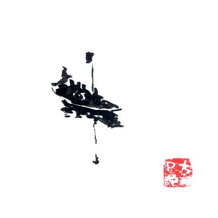 Painting boat on the river by Péchane | Painting Figurative Ink, Watercolor Life style, Marine