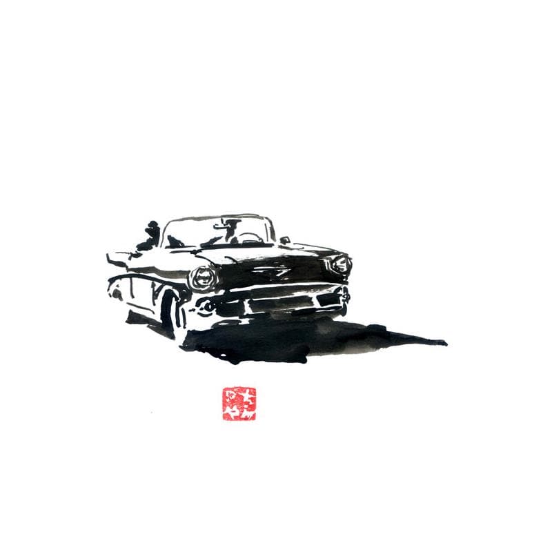 Painting old car by Péchane | Painting Figurative Life style Watercolor Ink