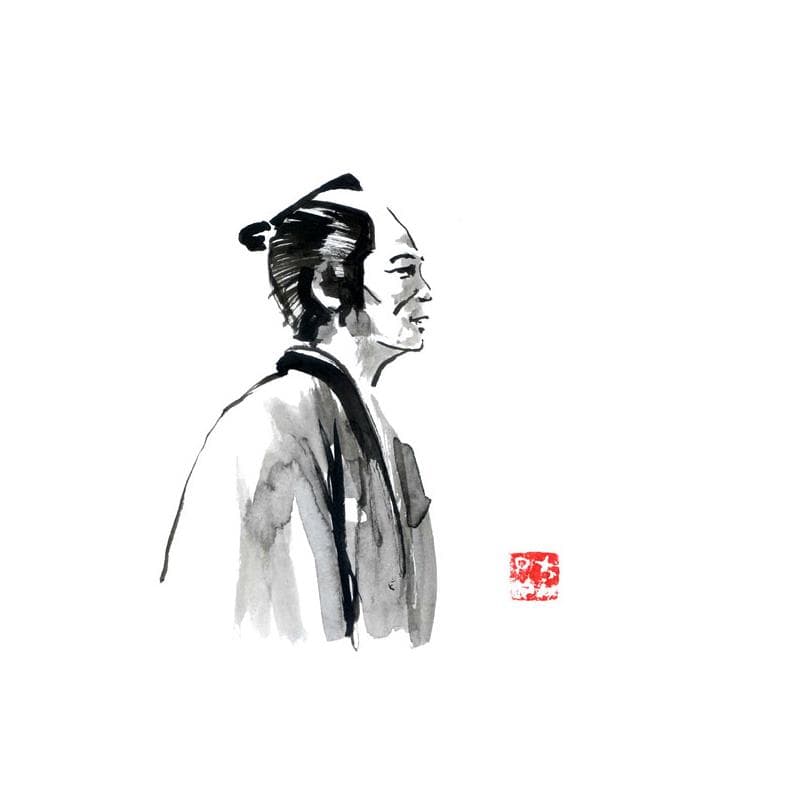 Painting samourai profil by Péchane | Painting Figurative Portrait Watercolor Ink