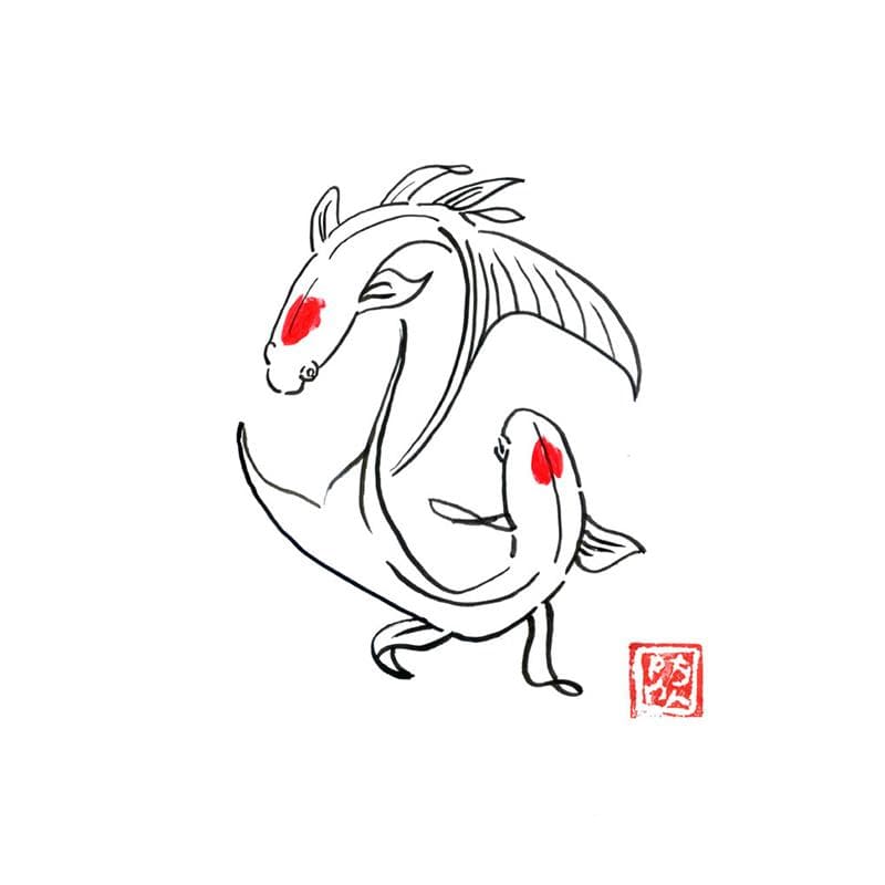 Peinture feng shui par Péchane | Tableau Figuratif Animaux Aquarelle Encre