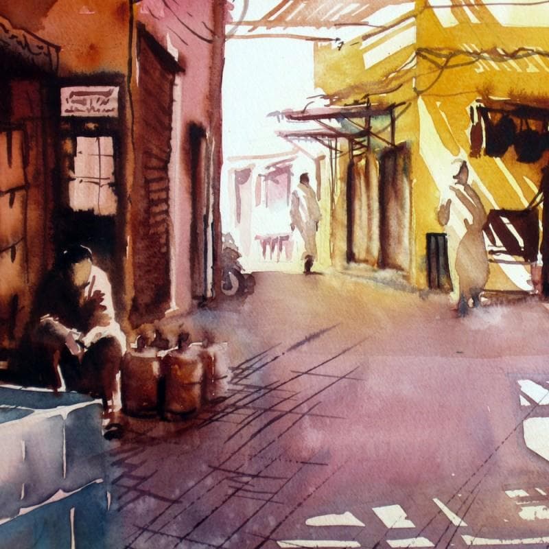 Painting Zébrée de soleil by Abbatucci Violaine | Painting Figurative Life style Watercolor