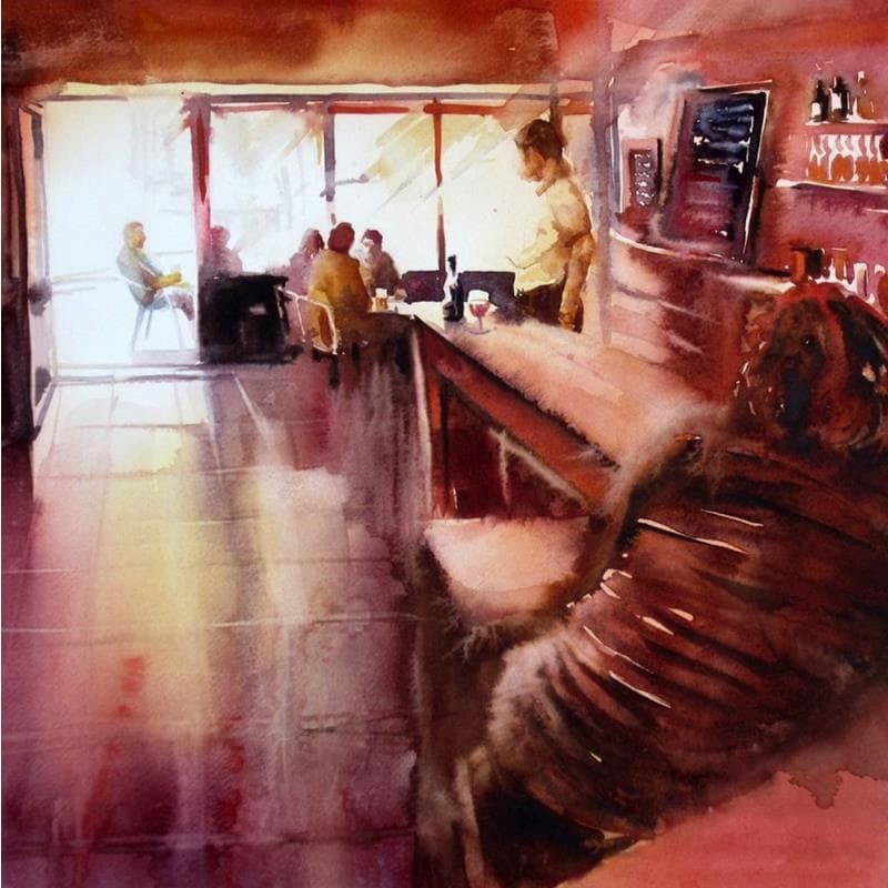 Gemälde Le Rasta au bar von Abbatucci Violaine | Gemälde Figurativ Landschaften Aquarell