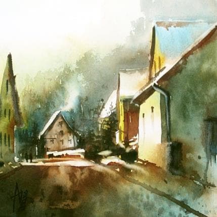 Peinture Allons nous mettre au chaud par Abbatucci Violaine | Tableau Figuratif Aquarelle Paysages